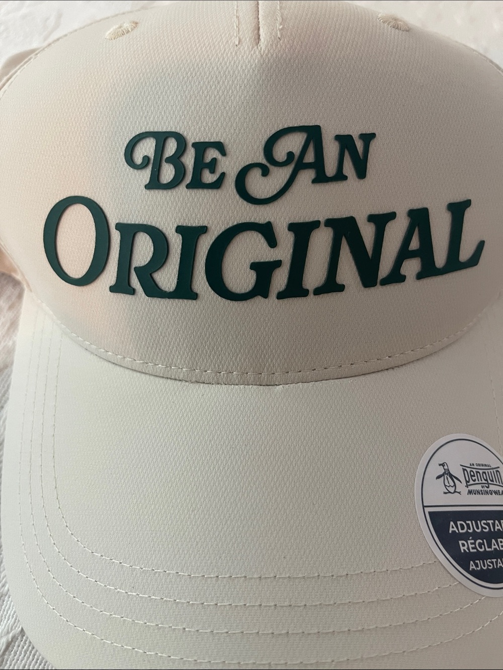 Classic Masters Style ‘Be An Original’ green print cream Penguin Baseball Cap